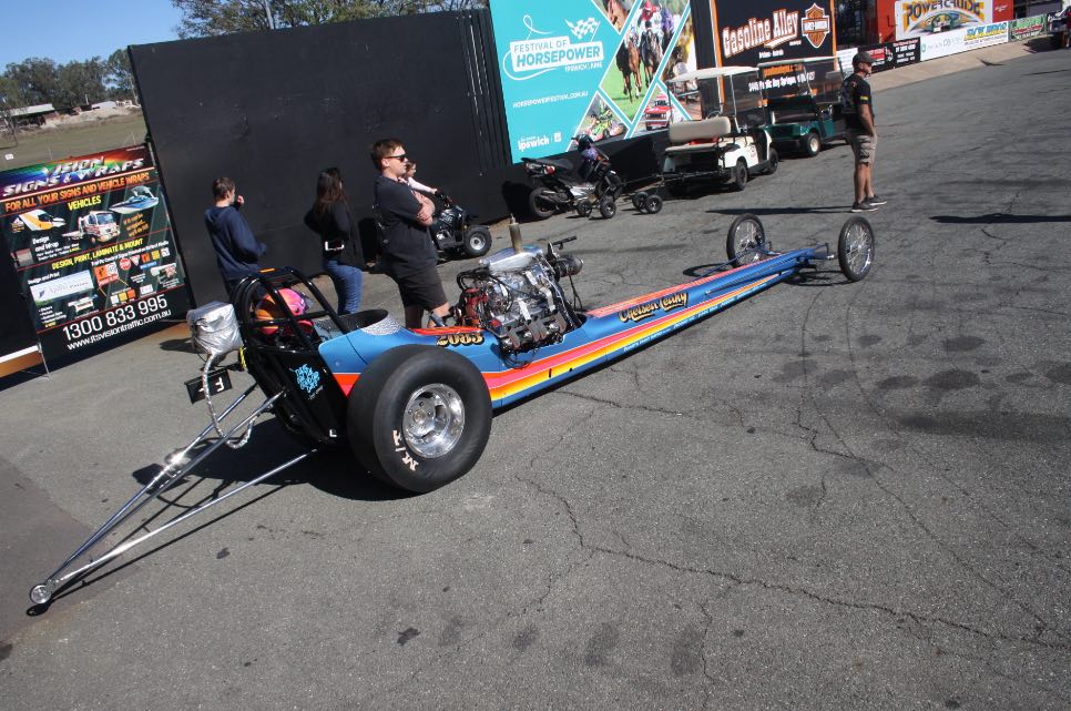 Front engine nostalgia dragster in the staging lanes